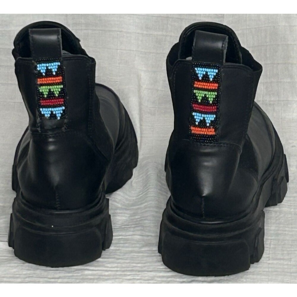 Farm Rio Boots Womens 8 Black Beaded Chelsea Pull On Lug Sole Chunky Platform